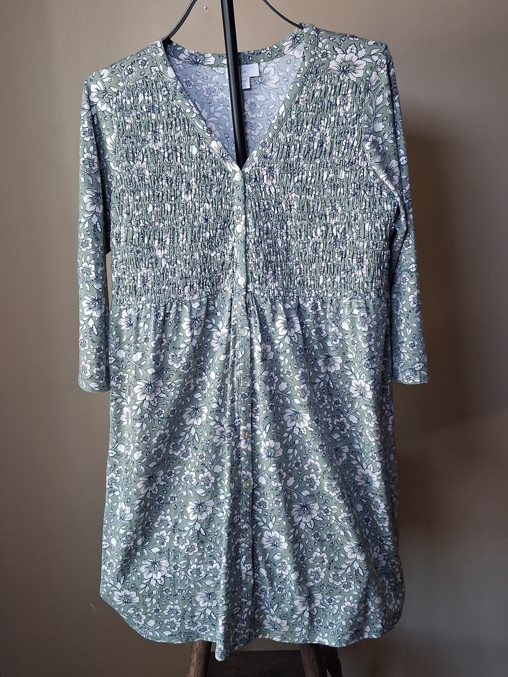 J. Jill Women’s Sage Green Floral Smocked Top Dress; Size S
